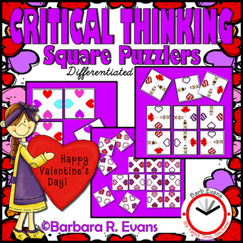 Preview of CRITICAL THINKING SQUARE PUZZLES Valentine's Day Activity Brain Teasers GATE