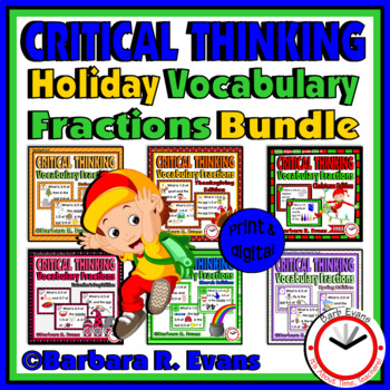 Preview of CRITICAL THINKING TASK CARDS BUNDLE Holiday Vocabulary Fractions