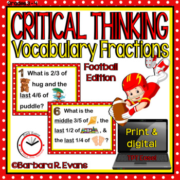 Preview of CRITICAL THINKING TASK CARDS Football Vocabulary Fractions
