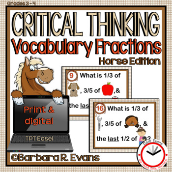 Preview of CRITICAL THINKING TASK CARDS Horse Vocabulary Fractions Activities