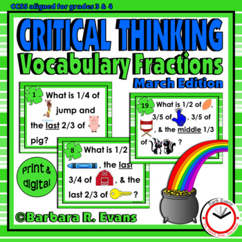 Preview of CRITICAL THINKING TASK CARDS March St. Patrick's Vocabulary Fractions Activities