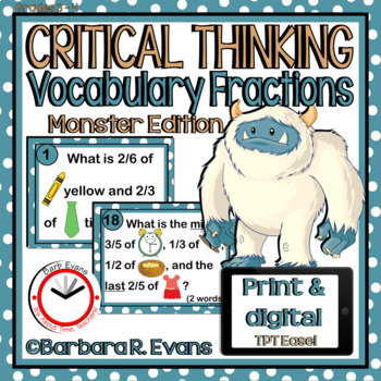 Preview of CRITICAL THINKING TASK CARDS Monster Vocabulary Fractions Activities