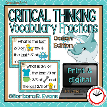 Preview of CRITICAL THINKING TASK CARDS Ocean Vocabulary Fractions