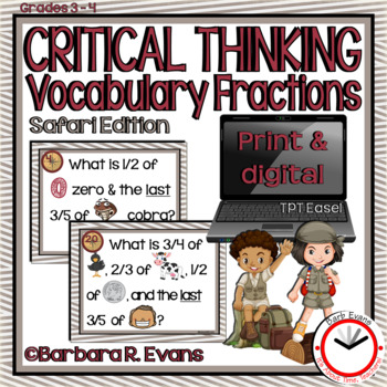 Preview of CRITICAL THINKING TASK CARDS Safari Vocabulary Fractions Activities