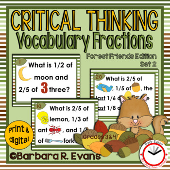 Preview of CRITICAL THINKING TASK CARDS Set 2 Forest Vocabulary Fractions Activities HOTS