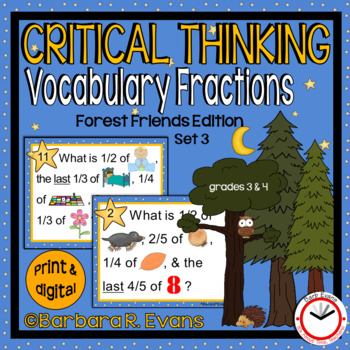 Preview of CRITICAL THINKING TASK CARDS Set 3 Forest Vocabulary Fractions Activities