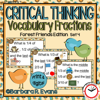 Preview of CRITICAL THINKING TASK CARDS Set 4 Forest Vocabulary Fractions Activities HOTS