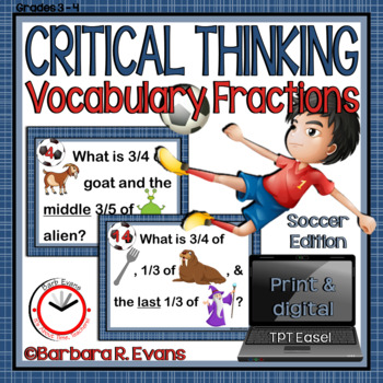 Preview of CRITICAL THINKING TASK CARDS Soccer Vocabulary Fractions Activities