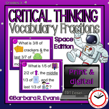 Preview of CRITICAL THINKING TASK CARDS Space Vocabulary Fractions 