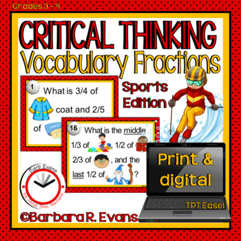 Preview of CRITICAL THINKING TASK CARDS Sports Vocabulary Fractions
