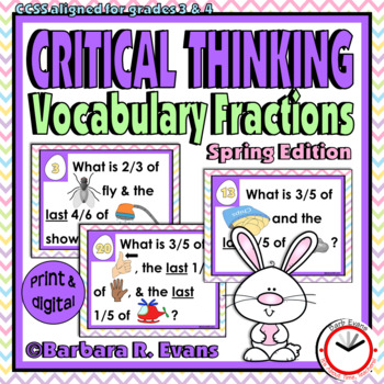 Preview of CRITICAL THINKING TASK CARDS Spring Vocabulary Fractions Activities HOTS