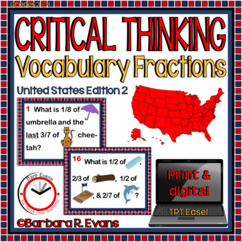 Preview of CRITICAL THINKING TASK CARDS States Edition 2 Vocabulary Fractions