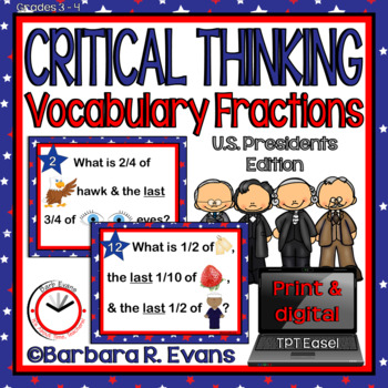 Preview of CRITICAL THINKING TASK CARDS U.S. Presidents Vocabulary Fractions History