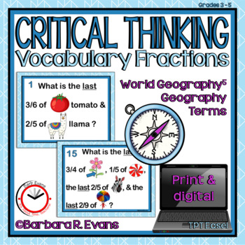 Preview of CRITICAL THINKING TASK CARDS World Geography 5 Vocabulary Fractions