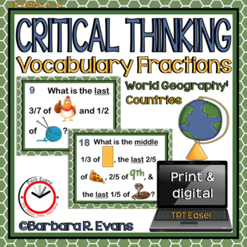 Preview of CRITICAL THINKING TASK CARDS World Geography Vocabulary Fractions