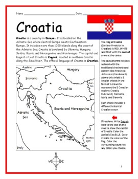 CROATIA - printable handout with map and flag by Interactive Printables