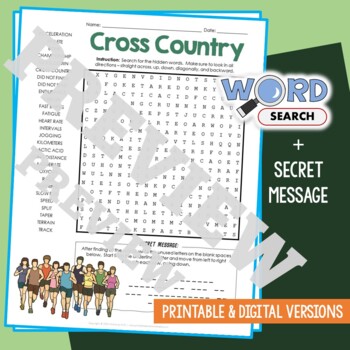 Preview of CROSS COUNTRY Word Search Puzzle Activity Vocabulary Worksheet Secret Message