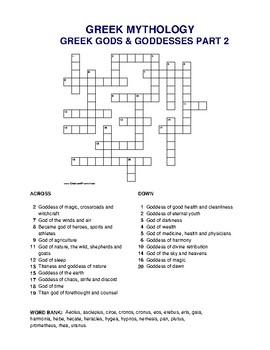CROSSWORD PUZZLES GREEK GODS AND GODDESSES PARTS 1 2 by Joanna Dominique