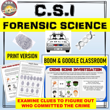 Preview of CSI Forensic Science. Who done it? Print & Google Classroom | Distance Learning.