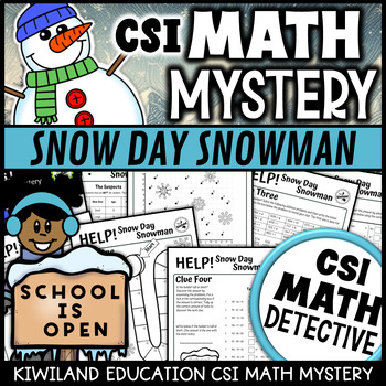 Preview of Winter CSI Math Mystery Detective Snow Day Snowman Fun Game and Activities