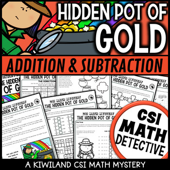 Preview of St Patricks Day CSI Math Mystery Addition and Subtraction Activity Game March