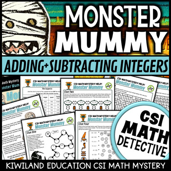 Preview of Adding and Subtracting Integers CSI Math Mystery with Monster Mummies Fun