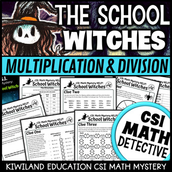 Preview of Multiplication and Division Basic Facts CSI Detective Math Mystery School Witch