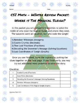 Preview of CSI Math - Winter Review Packet: Where is the Magical Sleigh? No Prep!