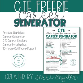 Preview of CTE Career Generator and Activity FREEBIE Career Readiness / Career Prep