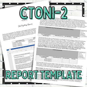 Preview of CTONI2 Report Template School Psych Special Education Cognitive Shell Assessment