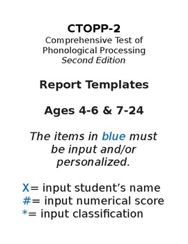 Preview of CTOPP-2 Report Templastes (Ages 4-6 & 7-24)