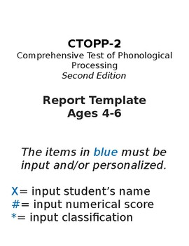 Preview of CTOPP-2  Report Template (Ages 4-6)
