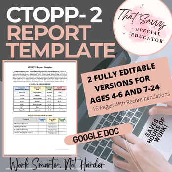 Preview of CTOPP-2 Report Template (Google Doc™) Fully Editable with Recommendations