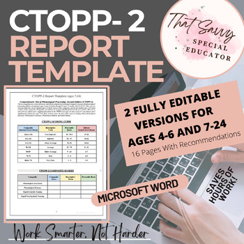Preview of CTOPP-2 Report Template (Microsoft Word™)- Fully Editable with Recommendations