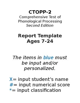 Preview of CTOPP-2 Report Template (ages 7-24)