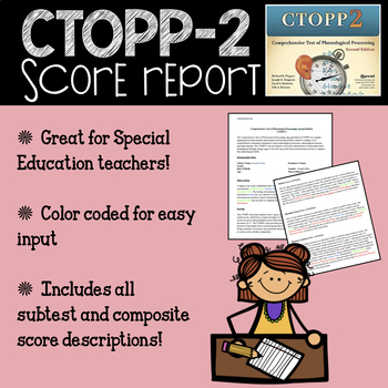 Preview of CTOPP-2 Score Report   (EDITABLE and COLOR CODED)