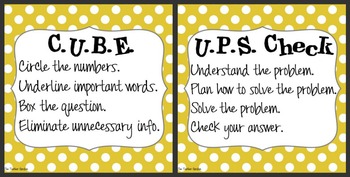 Preview of CUBE & UPS Check Math Posters & Student Reminder Page: Yellow Dots