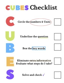 Preview of CUBES Math Word Problem Strategy Student Checklist