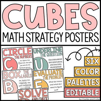 Preview of CUBES Math Strategy Posters | Editable | Word Problem Anchor Charts