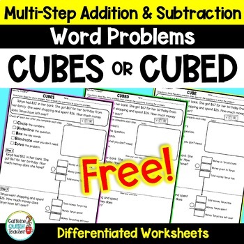 Preview of CUBES Math Strategy Word Problems Worksheet for Addition and Subtraction FREE