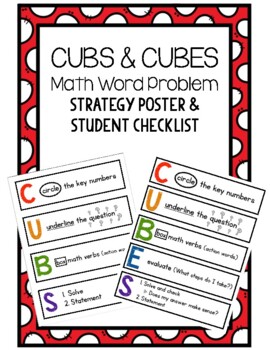 Preview of CUBS and CUBES MathWord Problem Strategy Poster and Student Checklist