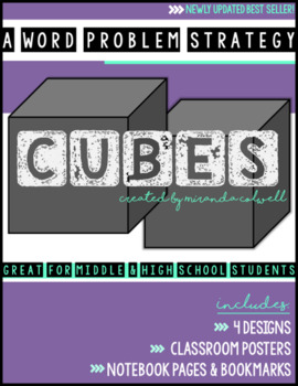 Preview of UPDATED! CUBES Word Problem Strategy Posters, Notebook Pages, and Bookmarks