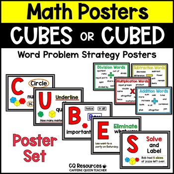 Preview of CUBES Math Strategy Word Problem Posters with CUBE and CUBED