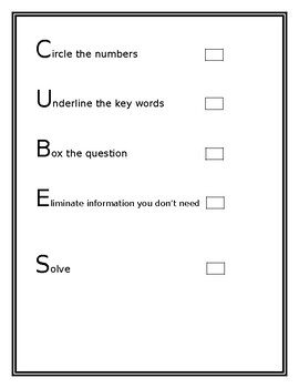 Preview of CUBES word problem strategy student checklist