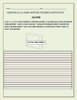 Preview of CULINARY PROMPT #3: WHAT IS GLUTEN? A VOCATIONAL EDUCATION ACTIVITY/FOOD SCIENCE