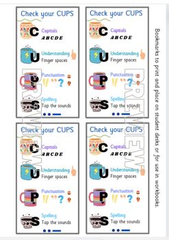 Preview of CUPS Capitals Understanding Punctuation Spelling Bookmark Self-Editing Tool