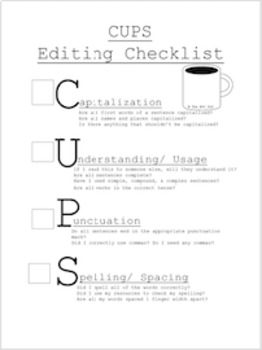 Preview of CUPS Writing Anchor Chart/ Checklist for Editing and Proofreading