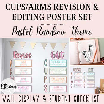 Preview of CUPS and ARMS Revise & Edit Writing: Pastel Rainbow Posters, Display & Checklist