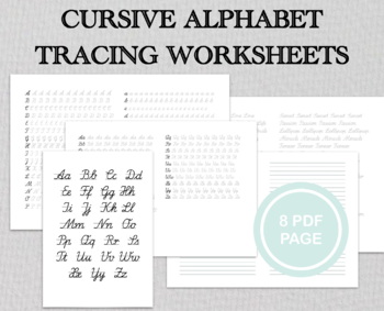Preview of CURSIVE ALPHABET TRACING, Calligraphy sheets, Handwriting practice.
