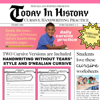 Preview of CURSIVE HANDWRITING PRACTICE February Today In History bell ringers morning work